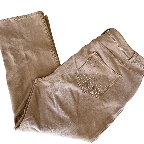 Quacker Factory DreamJeannes Women's Camel Embellished Pants 18W Short - Picture 1 of 9
